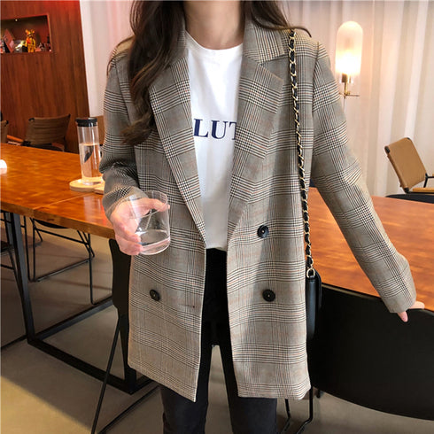 Collar Plaid Women Blazer - ROUTINE FASHION